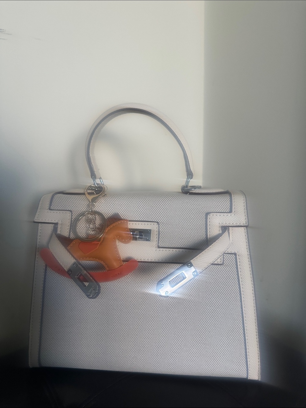 Classic Structured Top-Handle Bag in Light Beige